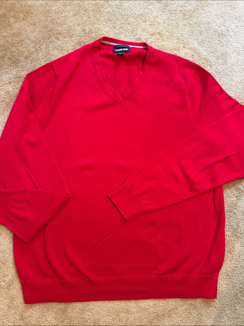 Lands' End Men's Bright Red V-Neck Sweater